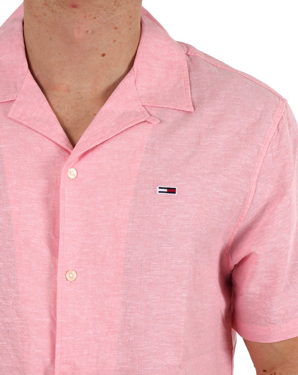 Tommy Jeans Leinen-Kurzarmhemd Hellrosa