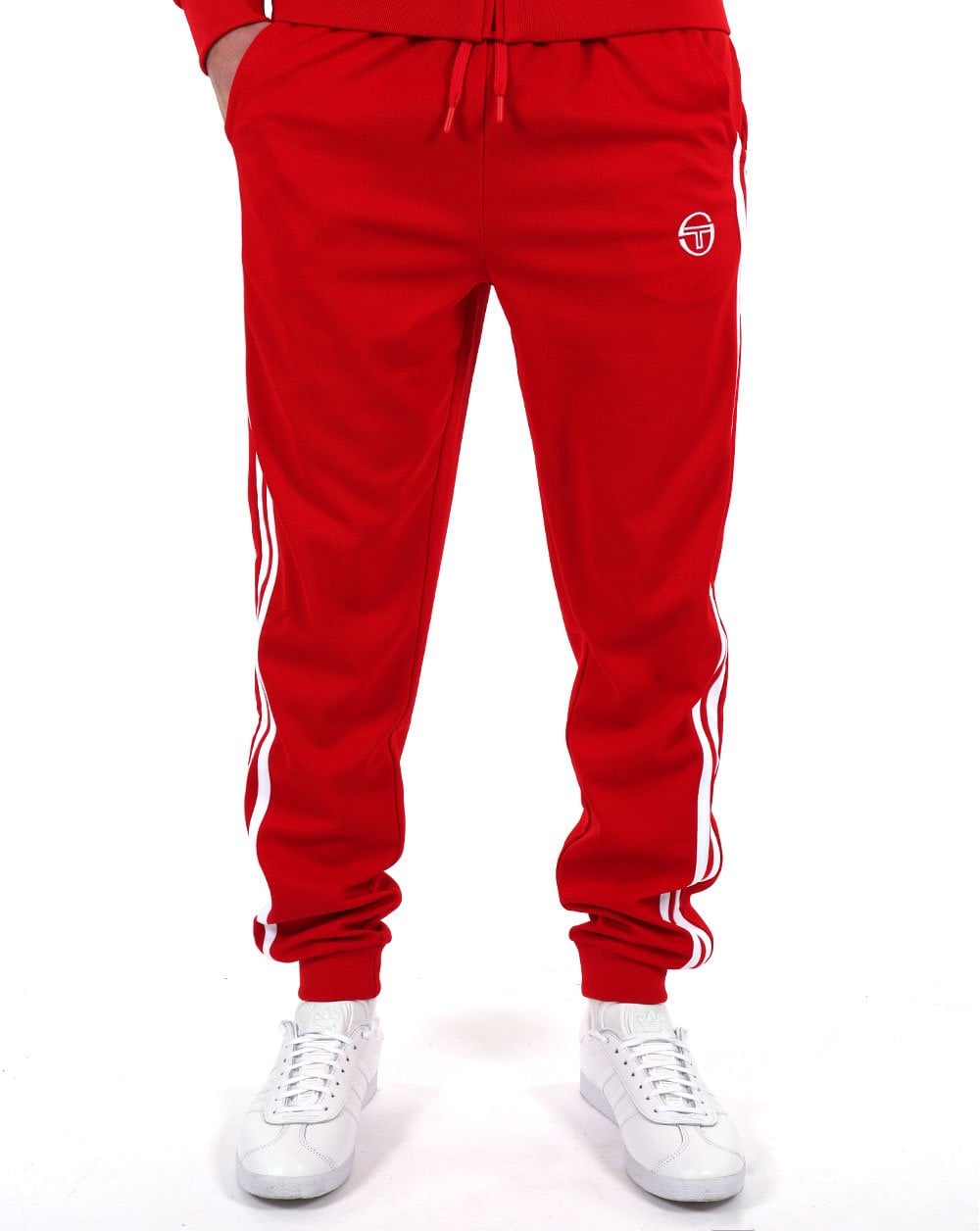 Sergio Tacchini 2-Streifen-Trainingshose Dunkelrot/Weiß