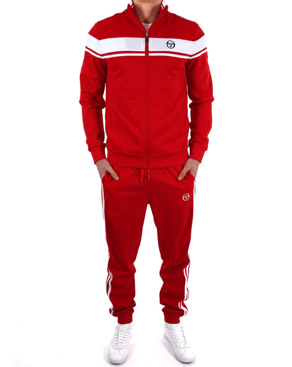 Sergio Tacchini 2-Streifen-Trainingshose Dunkelrot/Weiß
