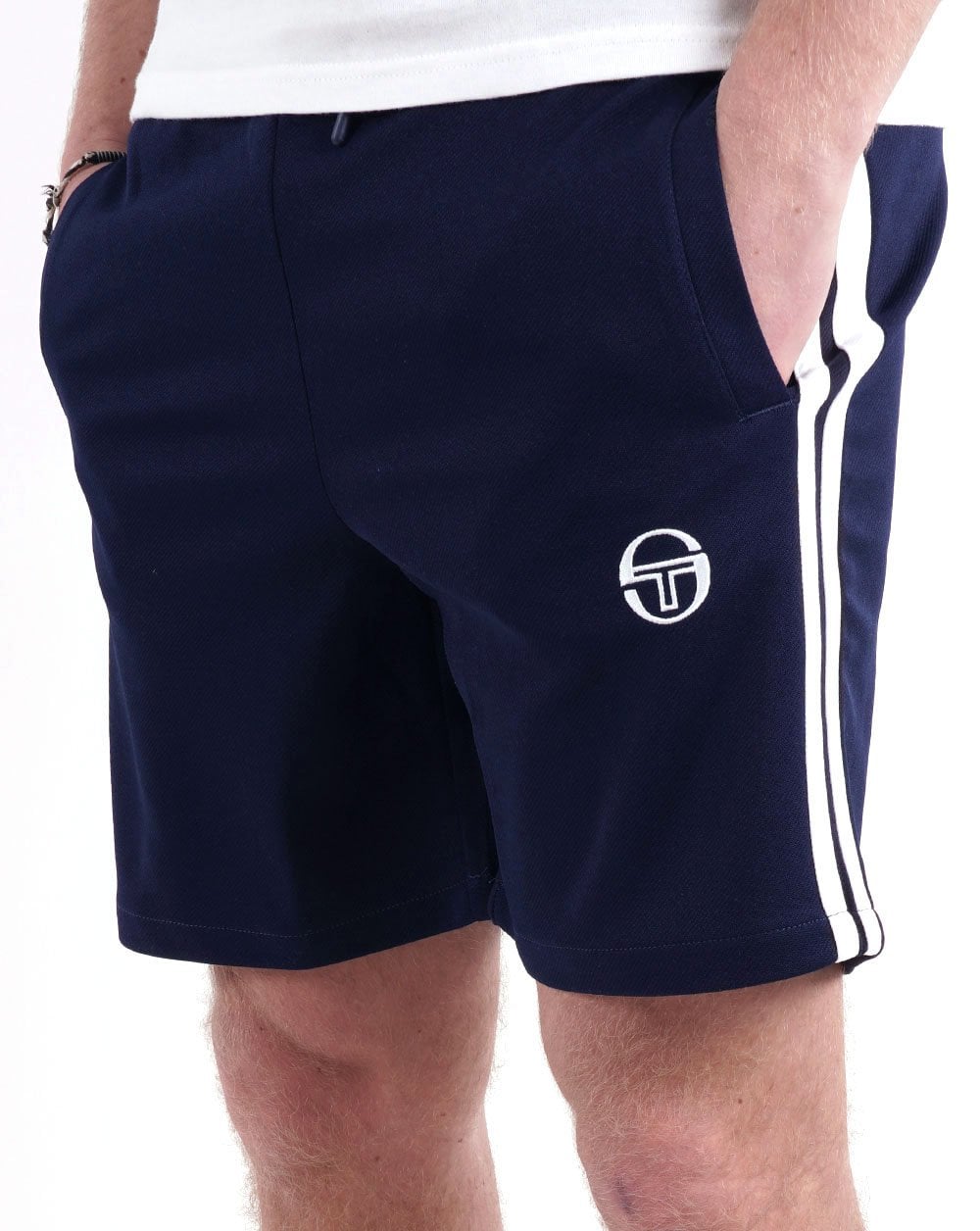 Sergio Tacchini Gestreifte Freizeitshorts Marineblau/Weiß