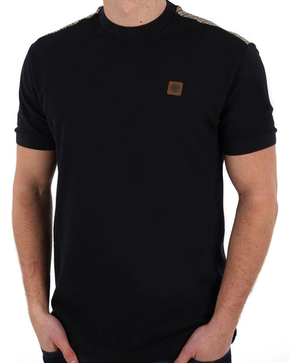 Trojan Piqué-T-Shirt mit Hahnentrittmuster in Schwarz