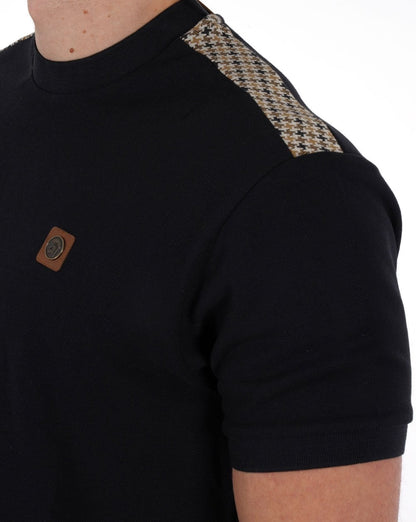 Trojan Piqué-T-Shirt mit Hahnentrittmuster in Schwarz