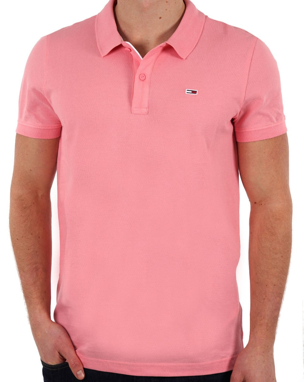 Tommy Jeans – Poloshirt mit schmaler Knopfleiste in Tickled Pink