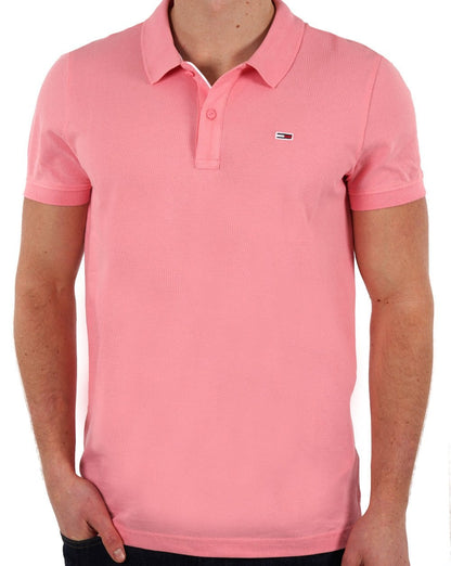 Tommy Jeans – Poloshirt mit schmaler Knopfleiste in Tickled Pink