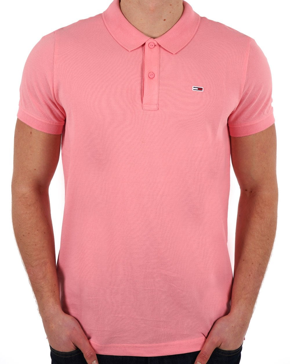 Tommy Jeans – Poloshirt mit schmaler Knopfleiste in Tickled Pink