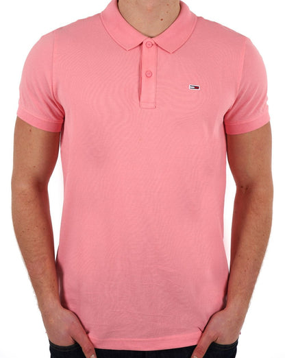 Tommy Jeans – Poloshirt mit schmaler Knopfleiste in Tickled Pink