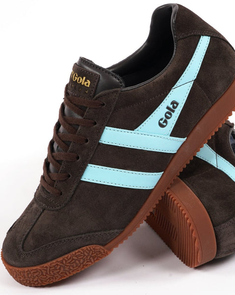 Gola Harrier Suede Trainer Dark Brown / Sky Blue