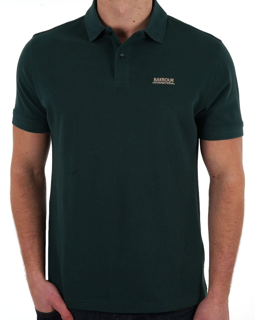 Barbour International Tourer Pique Polo Forest River Green