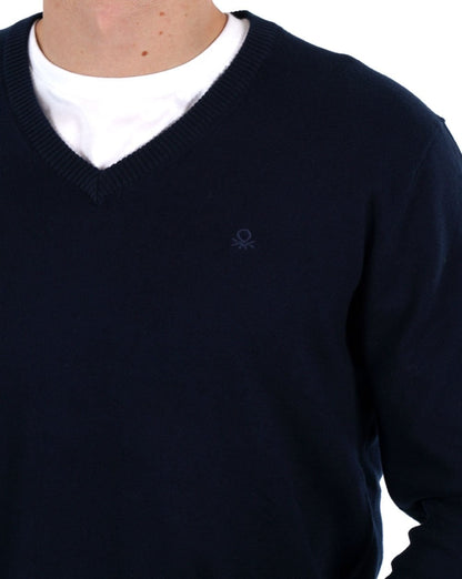 Benetton – Strickpullover mit V-Ausschnitt, Marineblau