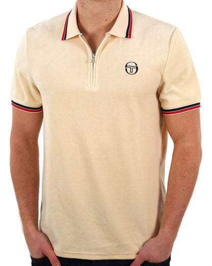 Sergio Tacchini Poloshirt aus Velours mit Reißverschluss, Elfenbeinfarben