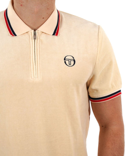 Sergio Tacchini Poloshirt aus Velours mit Reißverschluss, Elfenbeinfarben