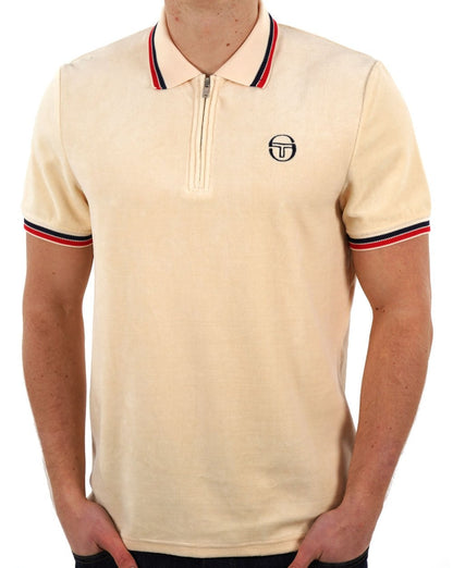 Sergio Tacchini Poloshirt aus Velours mit Reißverschluss, Elfenbeinfarben