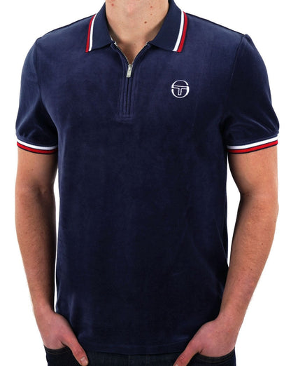 Sergio Tacchini Poloshirt aus Velours mit Reißverschluss, Marineblau
