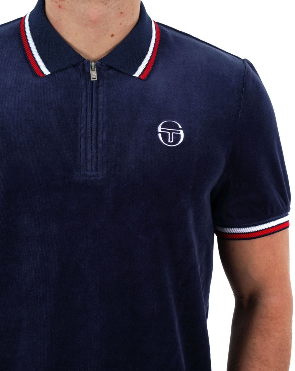 Sergio Tacchini Poloshirt aus Velours mit Reißverschluss, Marineblau