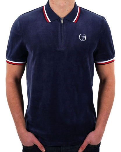 Sergio Tacchini Poloshirt aus Velours mit Reißverschluss, Marineblau