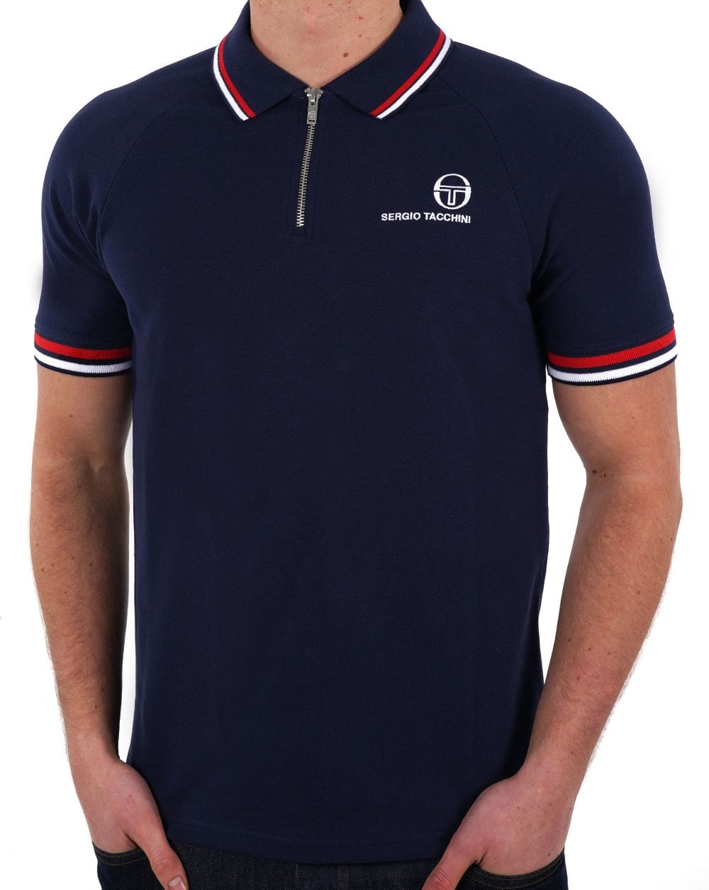 Sergio Tacchini Tipped Zip Polo Shirt Navy