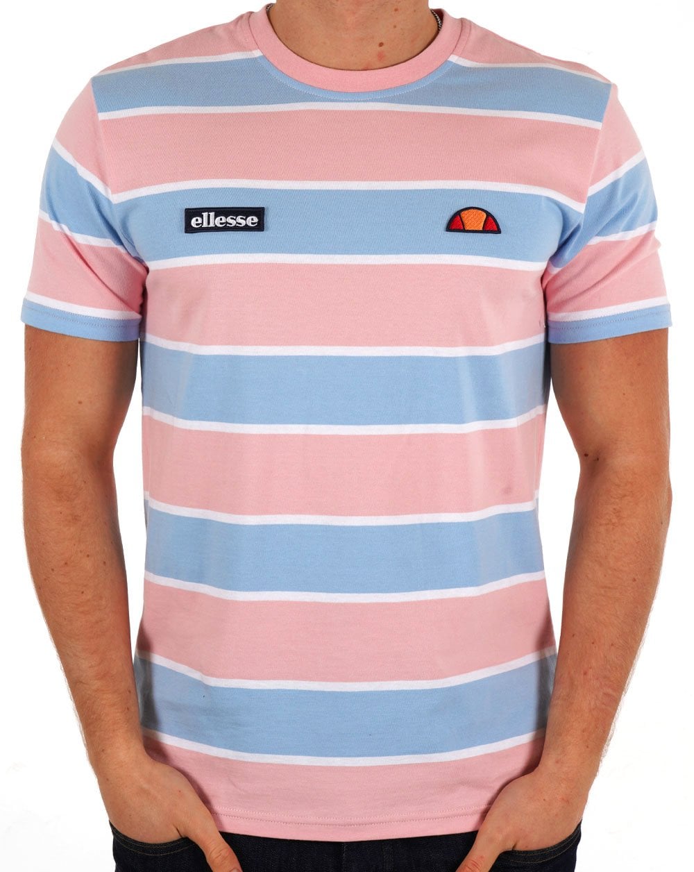Ellesse – Blockstreifen-T-Shirt in Himmelblau