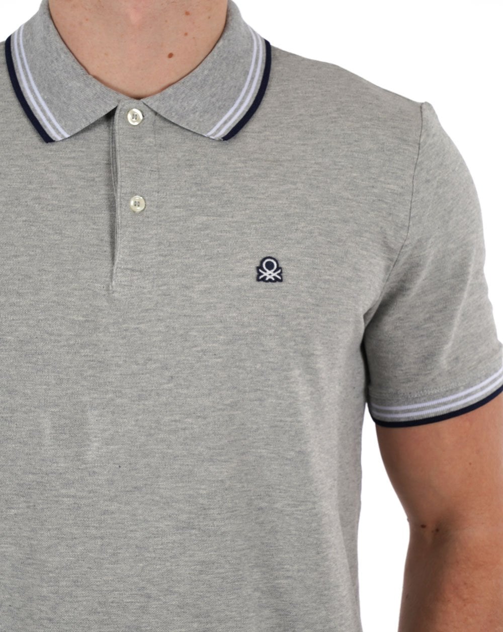 Benetton Poloshirt mit Streifen in Grau