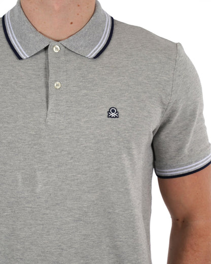 Benetton Poloshirt mit Streifen in Grau