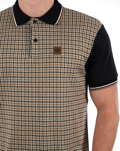 Trojan Poloshirt mit Hahnentrittmuster in Schwarz