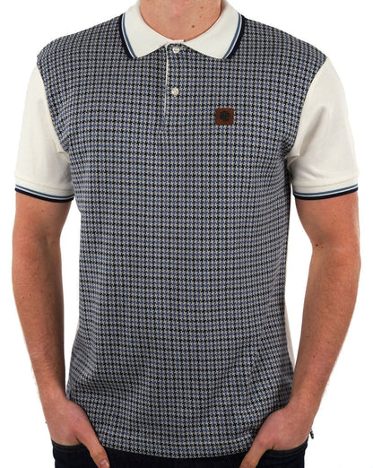 Trojan Poloshirt mit Hahnentrittmuster und Einsätzen in Ecru