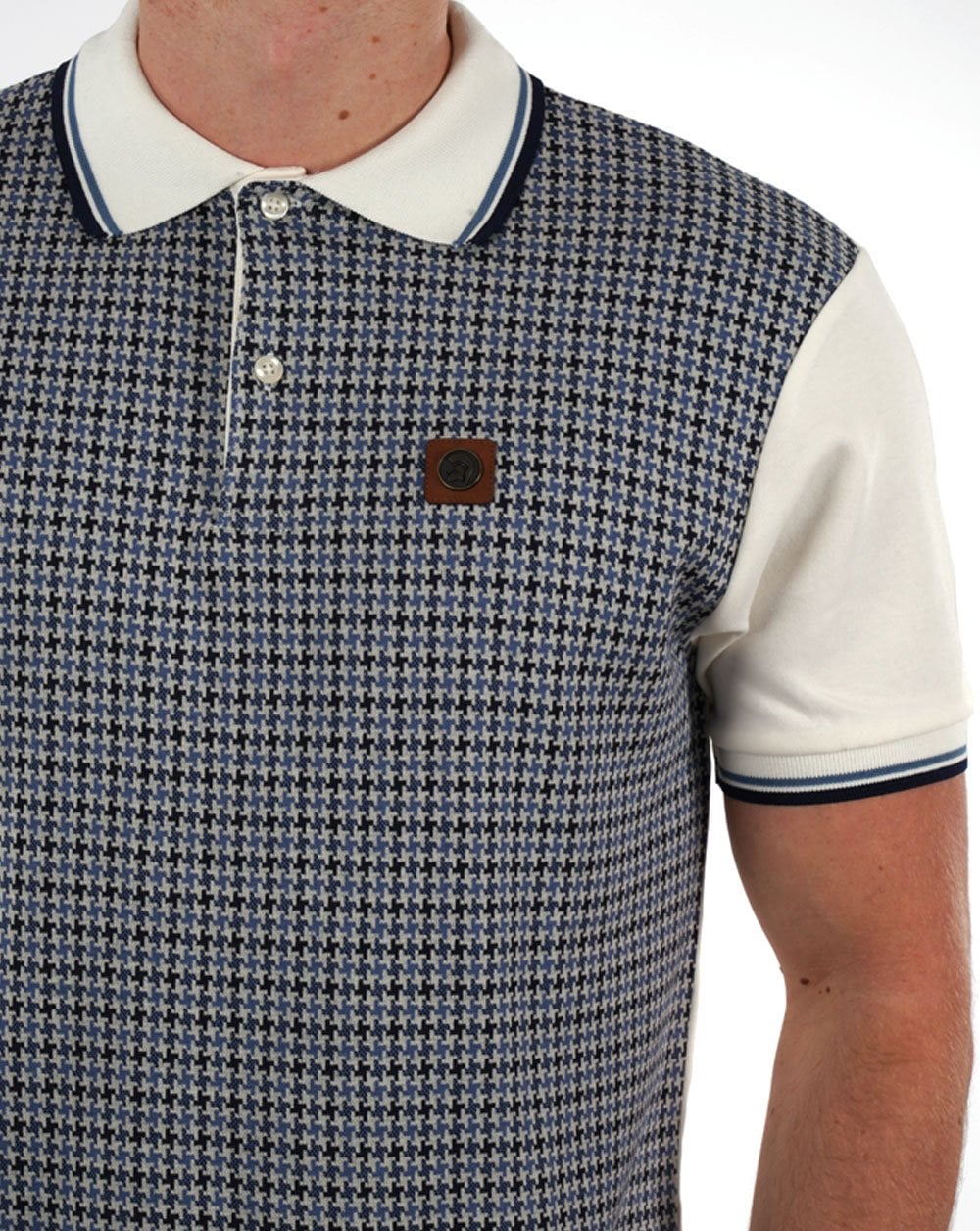 Trojan Poloshirt mit Hahnentrittmuster und Einsätzen in Ecru
