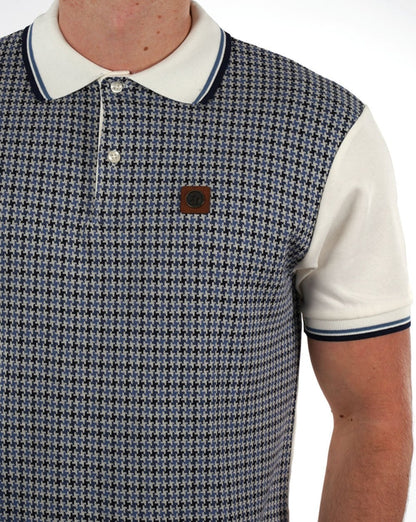 Trojan Poloshirt mit Hahnentrittmuster und Einsätzen in Ecru