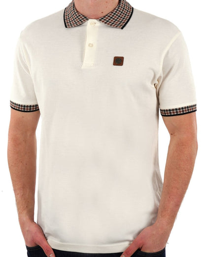 Trojan – Poloshirt mit Gingham-Besatz in Ecru