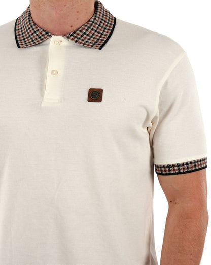 Trojan – Poloshirt mit Gingham-Besatz in Ecru