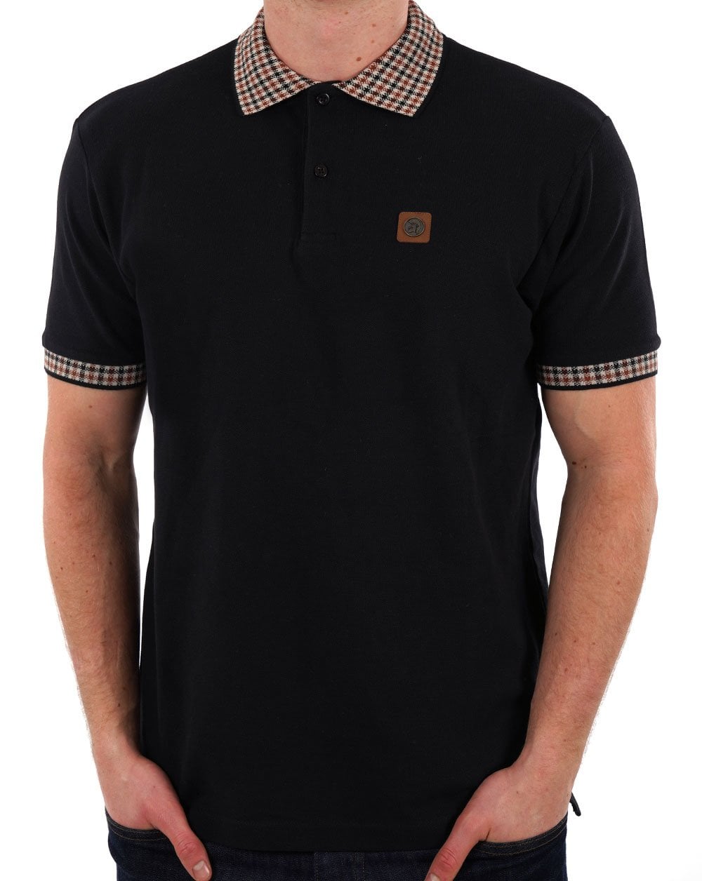 Trojan Poloshirt mit Vichy-Karo-Besatz in Schwarz