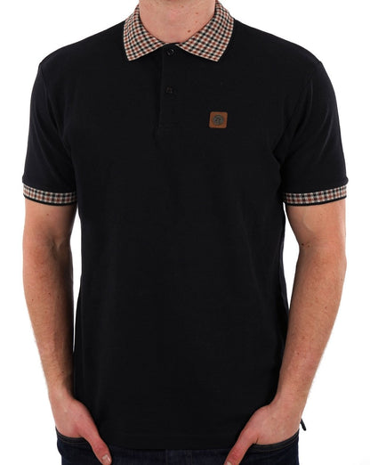 Trojan Poloshirt mit Vichy-Karo-Besatz in Schwarz
