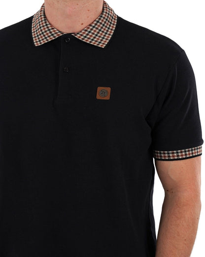 Trojan Poloshirt mit Vichy-Karo-Besatz in Schwarz