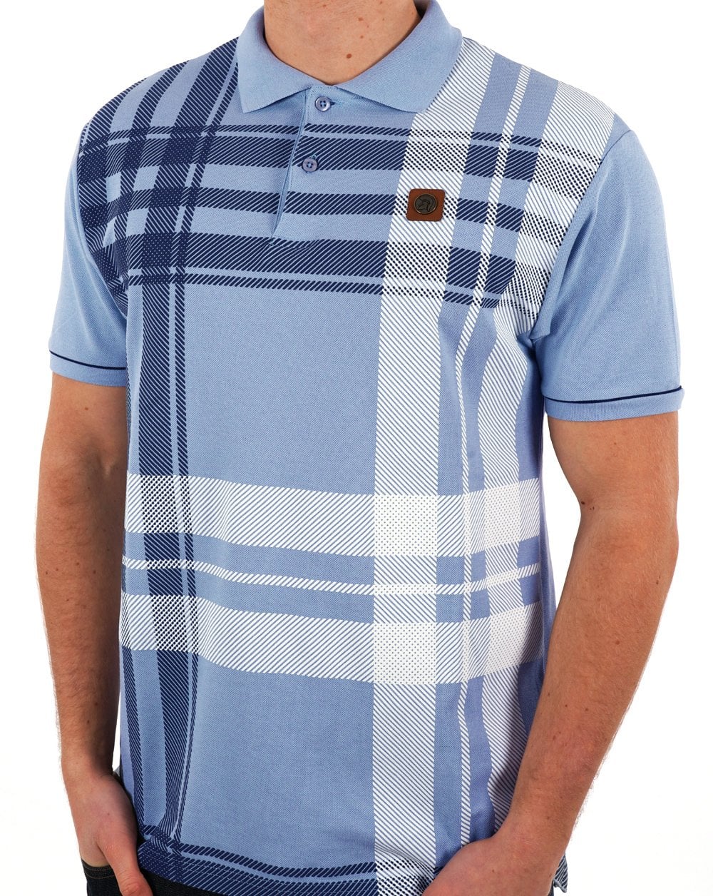 Trojan Check Panel Polo Shirt Sky