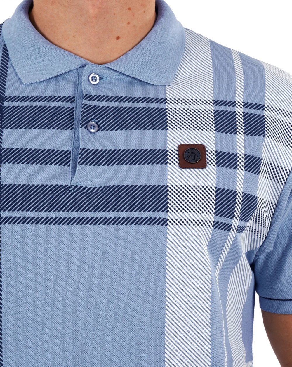 Trojan Poloshirt mit Karomuster in Himmelblau