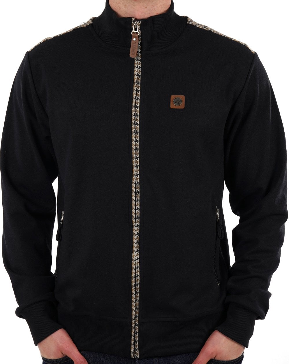 Trojan Trainingsjacke mit Hahnentrittmuster in Schwarz