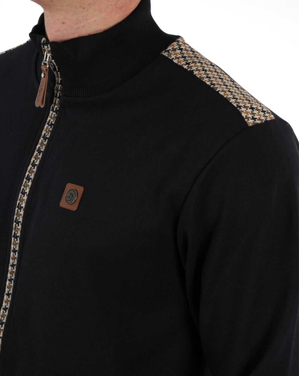 Trojan Trainingsjacke mit Hahnentrittmuster in Schwarz