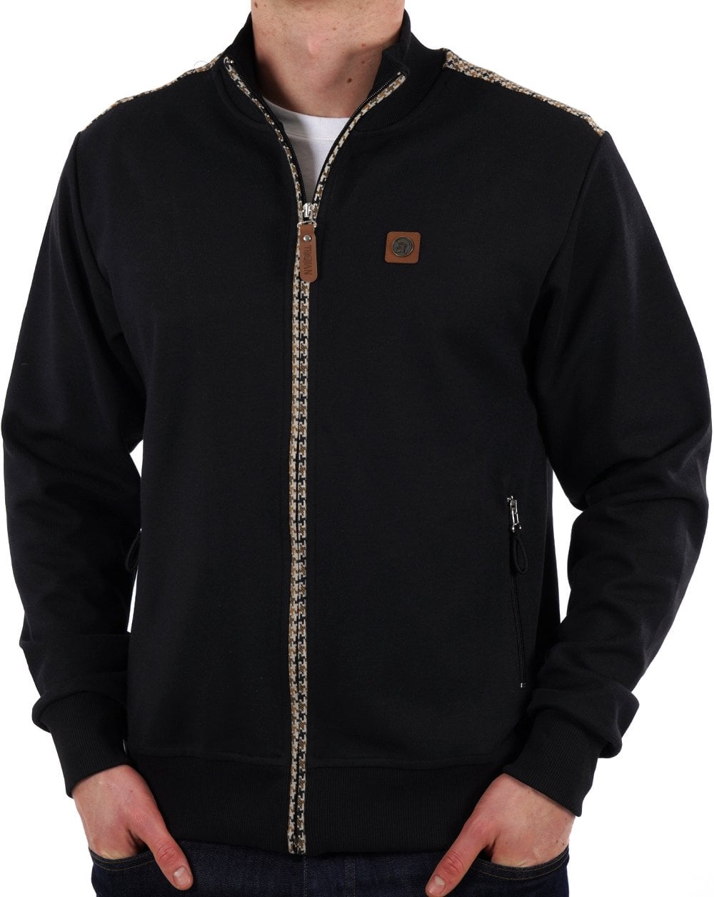 Trojan Trainingsjacke mit Hahnentrittmuster in Schwarz