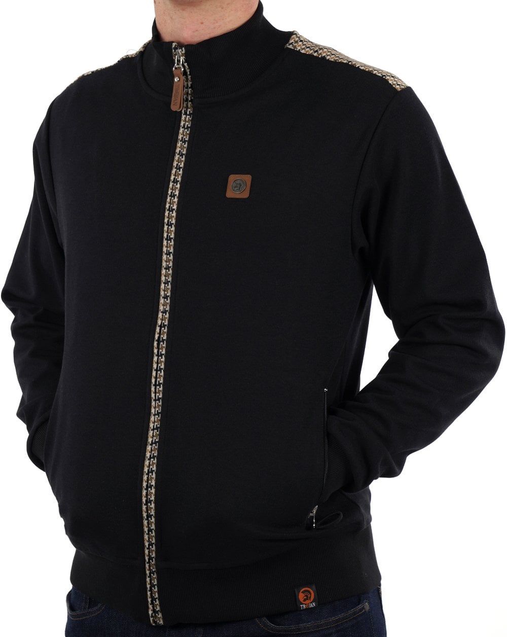 Trojan Trainingsjacke mit Hahnentrittmuster in Schwarz