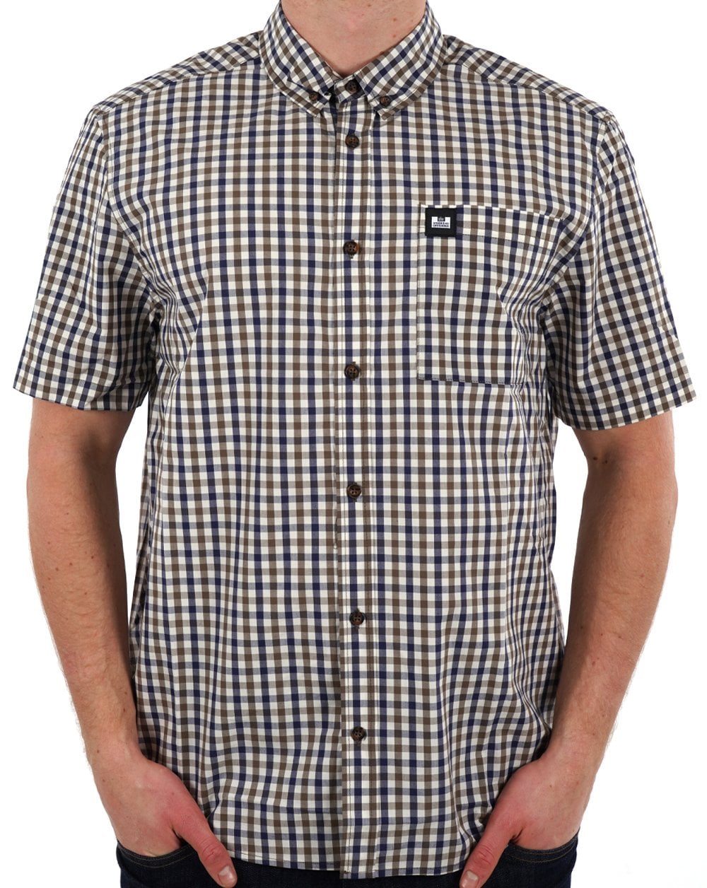 Weekend Offender – Joyce – Kurzarmhemd, mittelblaues Karomuster