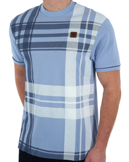 Trojan Check Panel T-Shirt Himmelblau