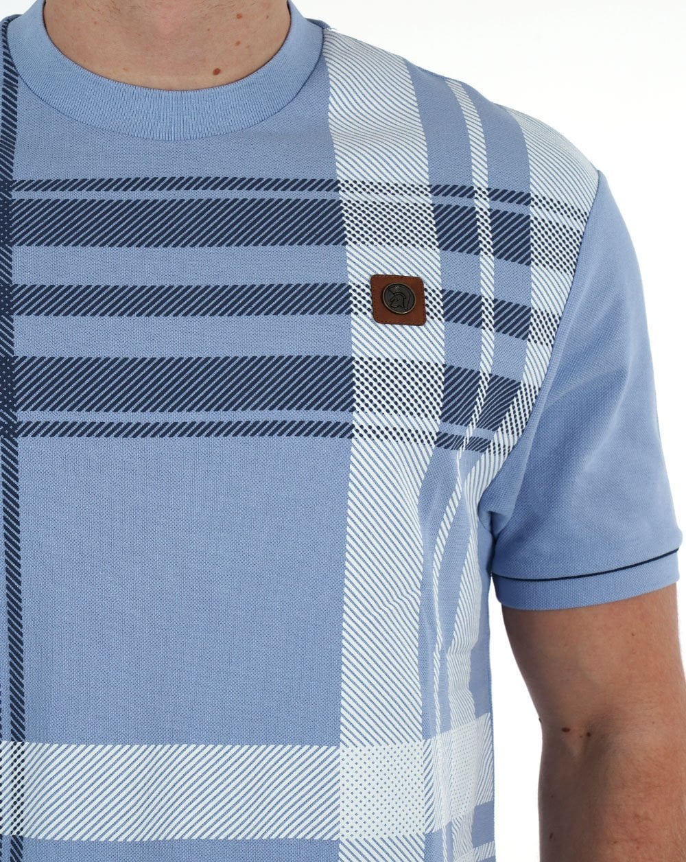 Trojan Check Panel T-Shirt Himmelblau