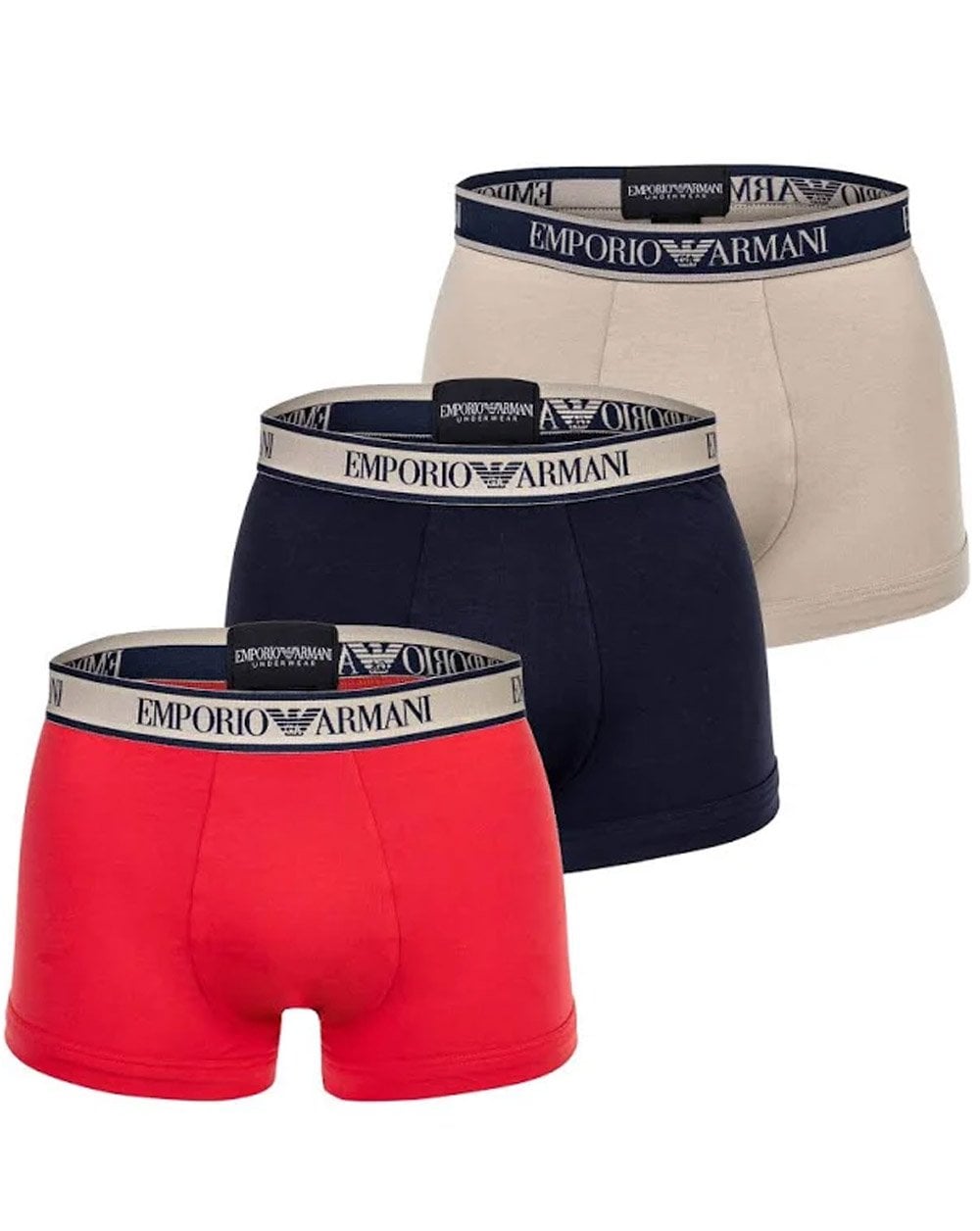 Emporio Armani – 3er-Pack Boxershorts, Stein/Marineblau/Rot