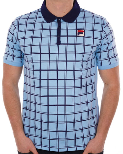 Fila Vintage Windowpane Polo Himmelblau / Marineblau
