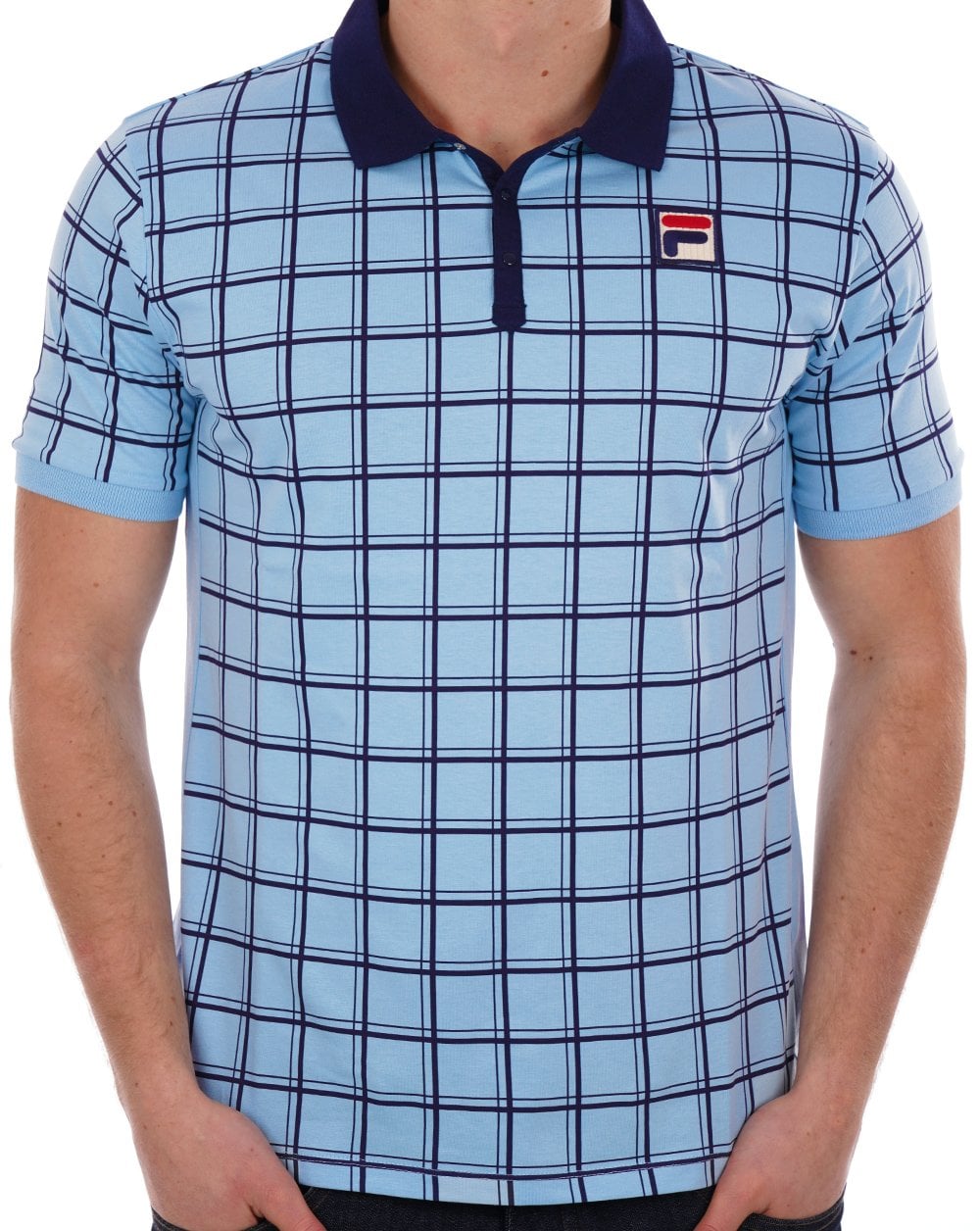 Fila Vintage Windowpane Polo Himmelblau / Marineblau