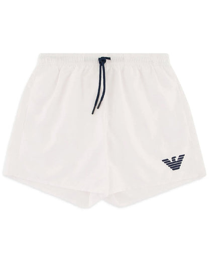 Emporio Armani – Badeshorts mit Adler-Motiv, Weiß/Marineblau