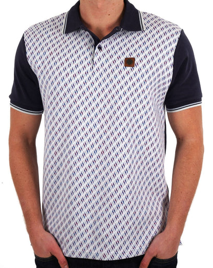 Trojan Ottoman Jacquard Panel Polo Navy