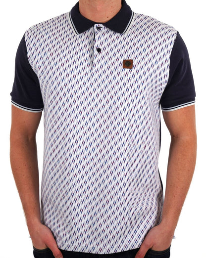 Trojan Ottoman Jacquard Panel Polo Navy