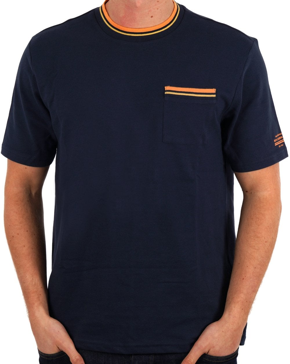 Ben Sherman – Piqué-T-Shirt mit Tasche in Dunkelmarineblau