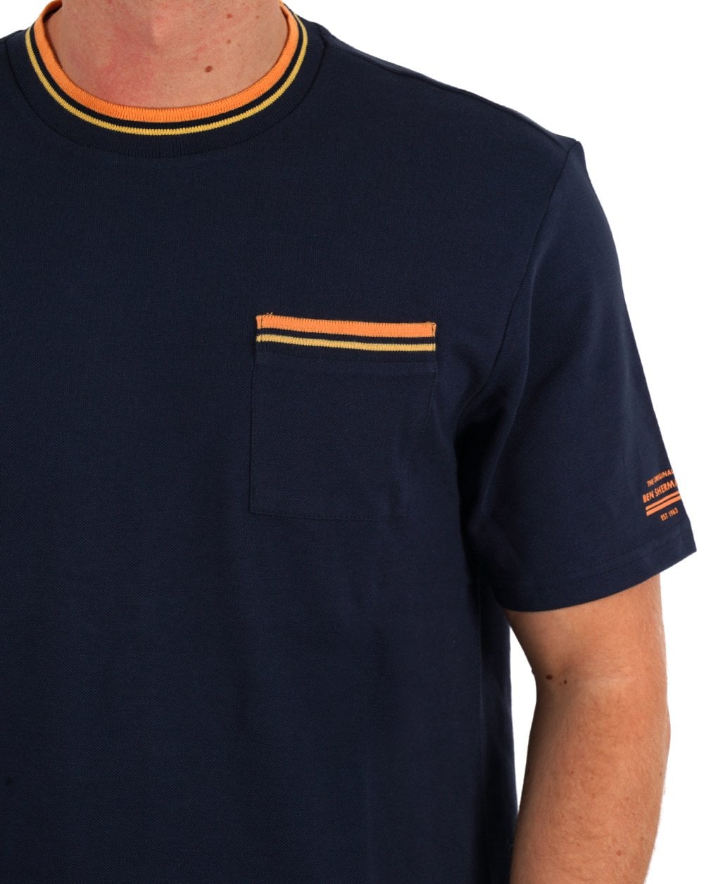 Ben Sherman – Piqué-T-Shirt mit Tasche in Dunkelmarineblau