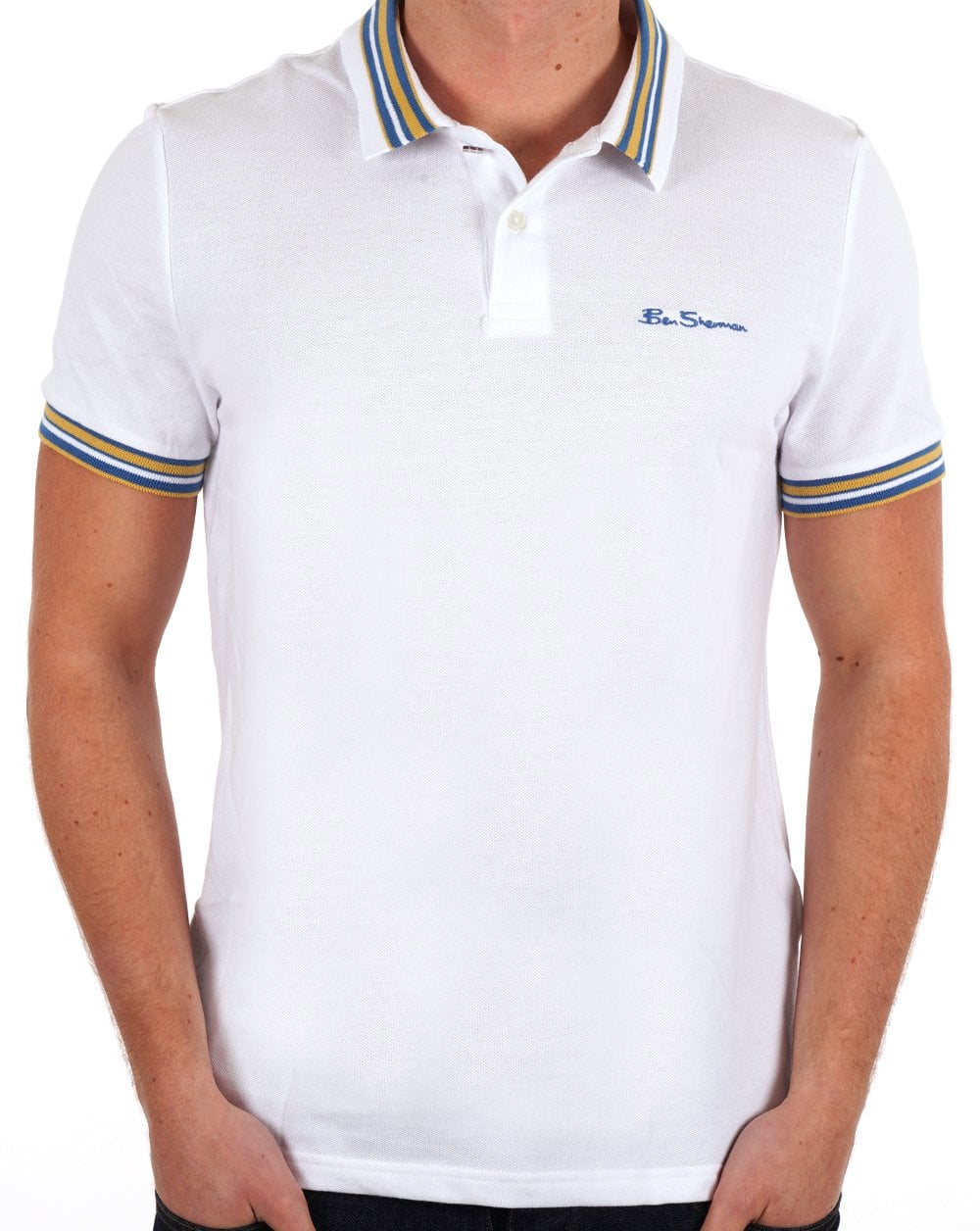 Ben Sherman Poloshirt mit Hauskragen in Weiß